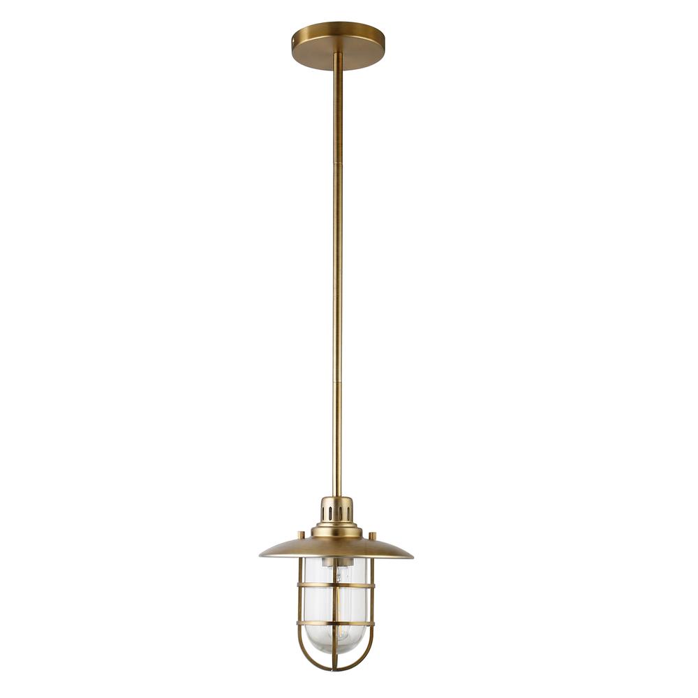 Bay 8.25" Wide Lantern Pendant with Glass/Metal Shade in Brass/Clear. Picture 1
