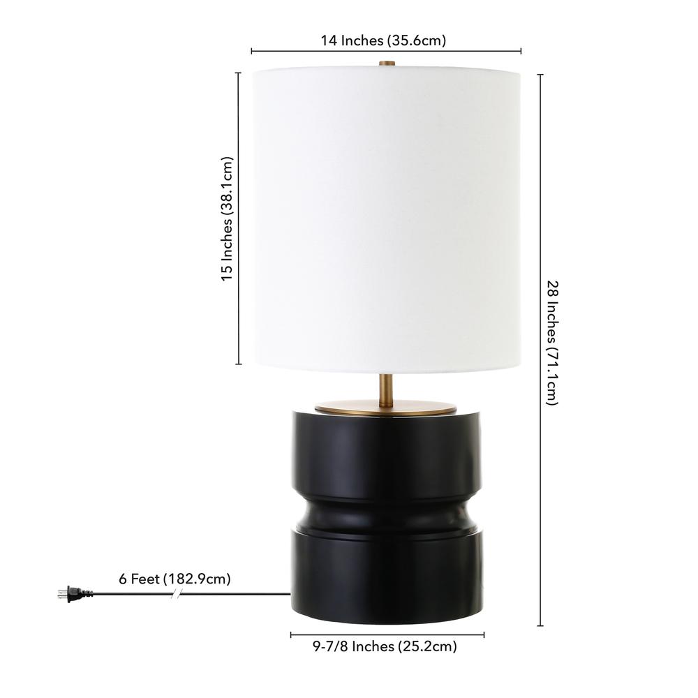 Pax 27" Tall Table Lamp with Fabric Shade in Matte Black/Brass. Picture 5
