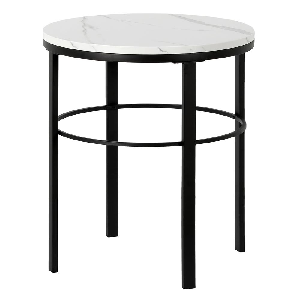 Gaia 20" Wide Round Side Table with Faux Marble Top in Blackened Bronze/Faux Marble. Picture 1