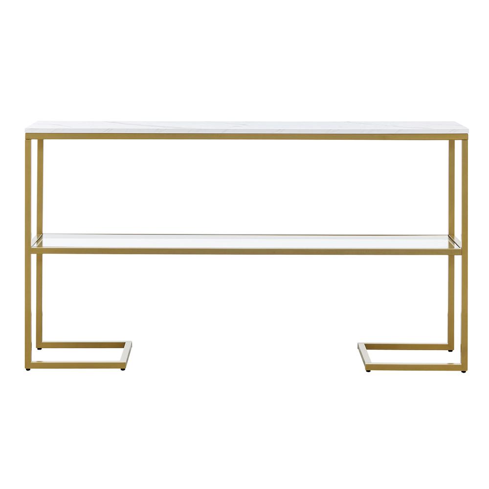 Errol 55'' Wide Rectangular Console Table with Faux Marble Top in Gold. Picture 3