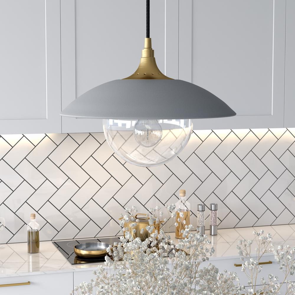 Alvia 14.5" Wide Pendant with Metal/Glass Shade in Cool Gray/Brass/Cool Gray. Picture 3