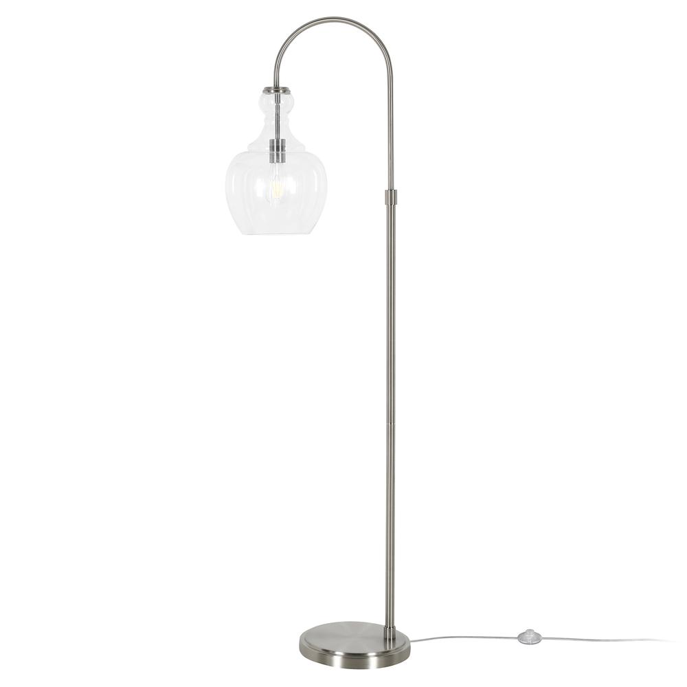 Verona Arc Floor Lamp with Glass Shade in Brushed Nickel/Clear. Picture 4