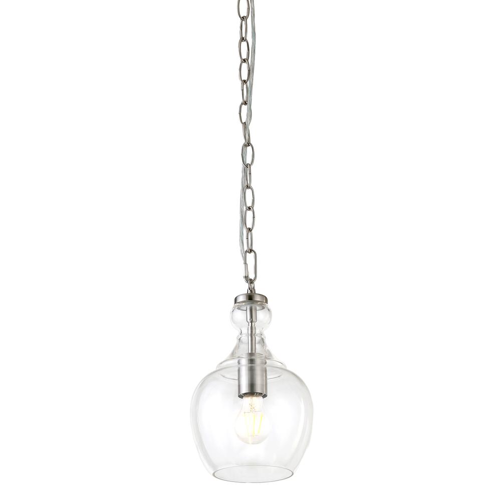 Verona 7" Wide Pendant with Glass Shade in Brushed Nickel/Clear. Picture 3