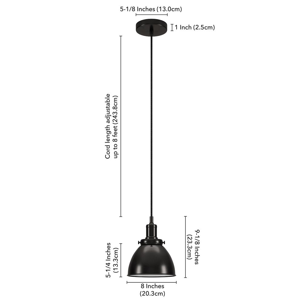 Madison 8" Wide Pendant with Metal Shade in Blackened Bronze/Blackened Bronze. Picture 4