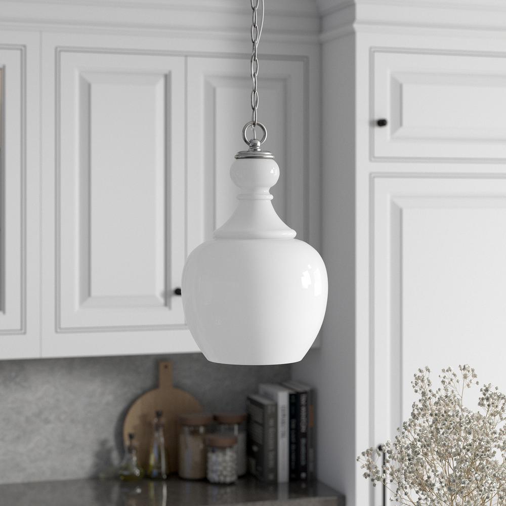 Verona 11" Wide Pendant with Glass Shade in Brushed Nickel/White Milk. Picture 2