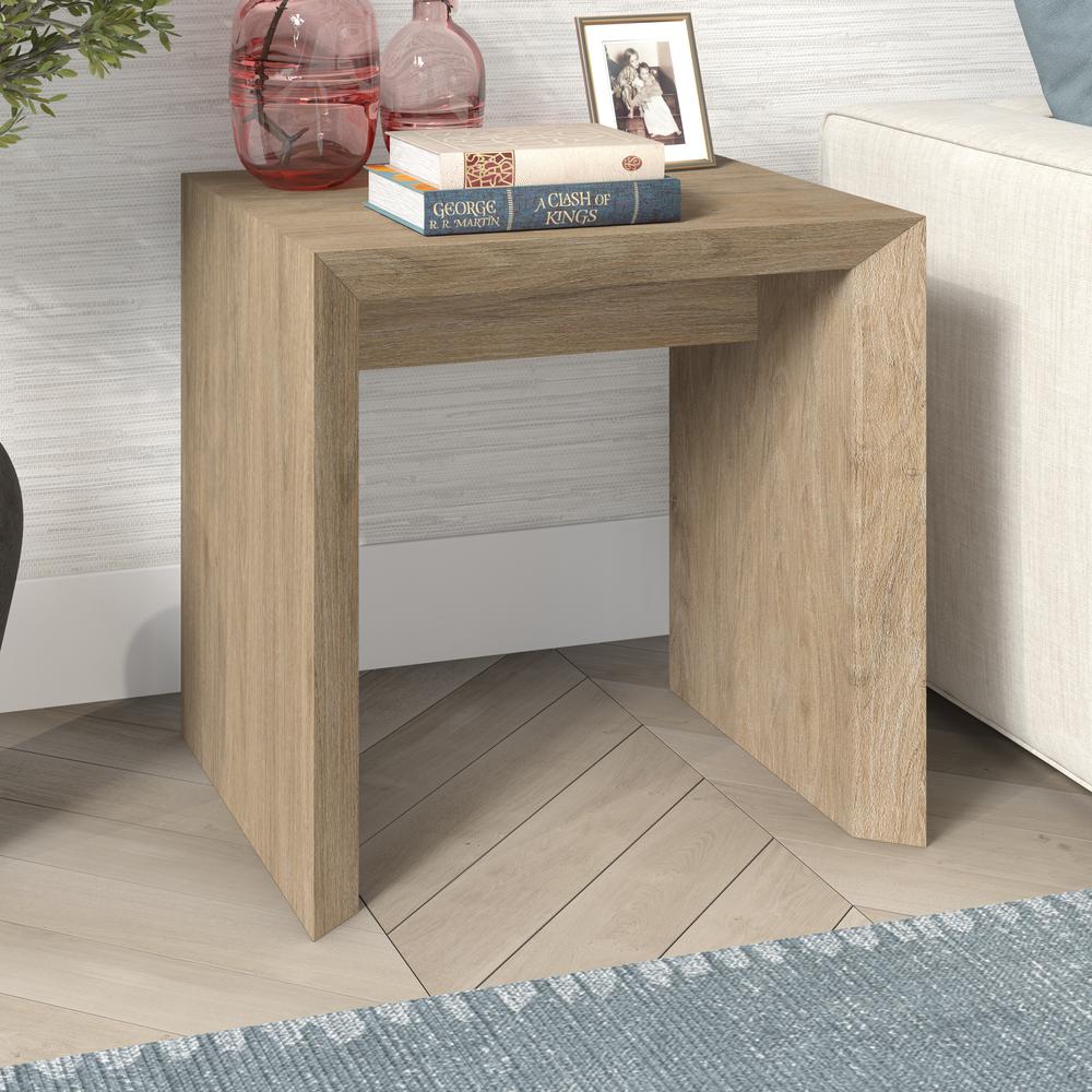 Oswin 22" Wide Rectangular Side Table in Antiqued Gray Oak. Picture 3