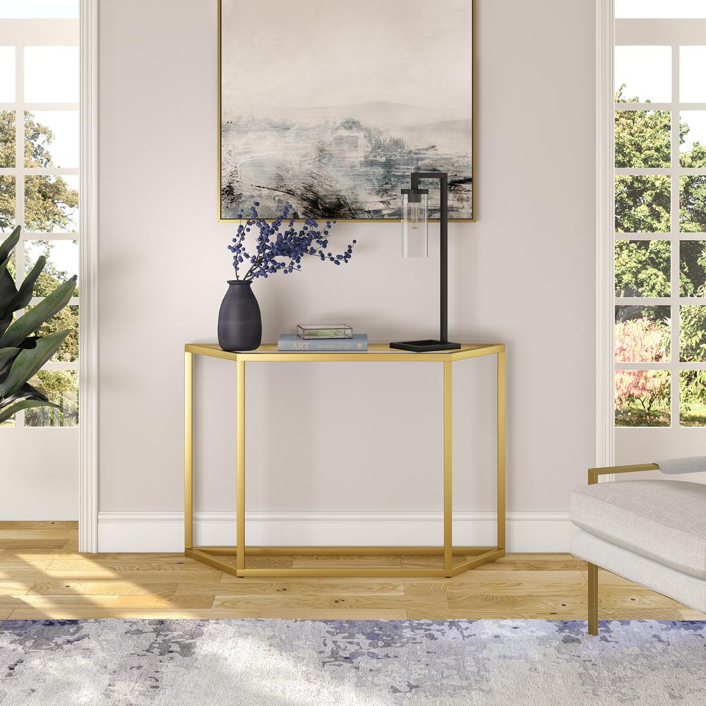 Levi 44'' Wide Trapezoid Console Table in Brass. Picture 4