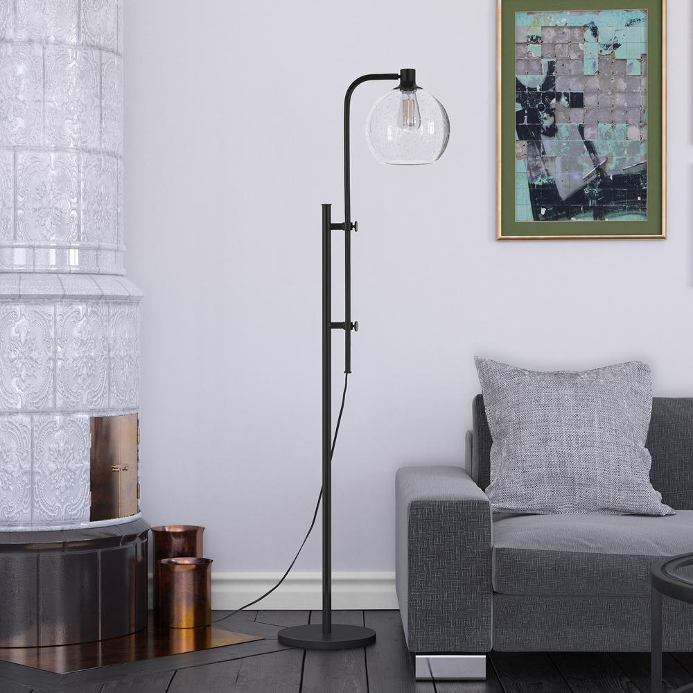 Antho Height-Adjustable Floor Lamp with Glass Shade in Blackened Bronze/Seeded. Picture 2