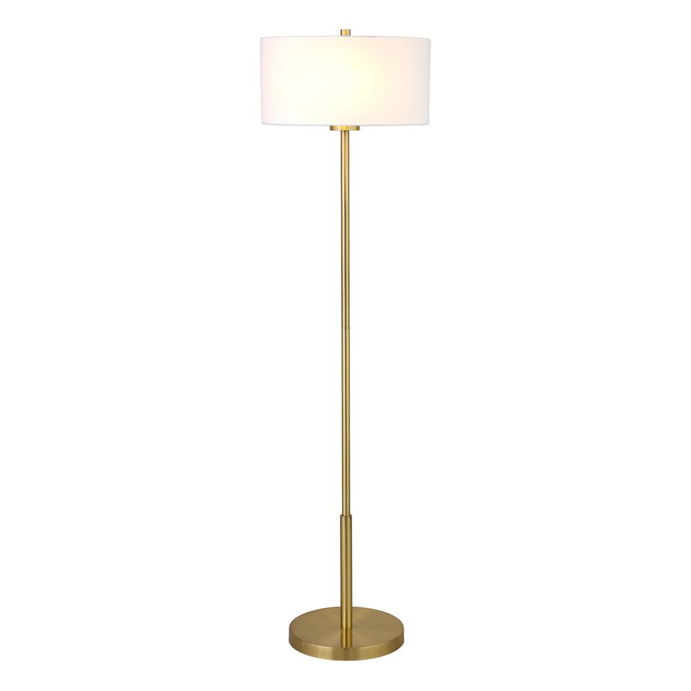 Trina 61" Metal Floor Lamp with Fabric Shade in Brushed Brass. Picture 3