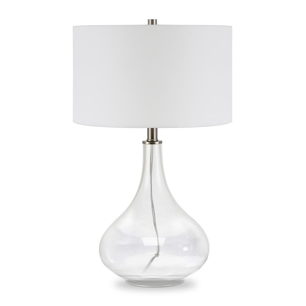 Mirabella 25.5" Tall Table Lamp with Fabric Shade in Clear Glass/White. Picture 1