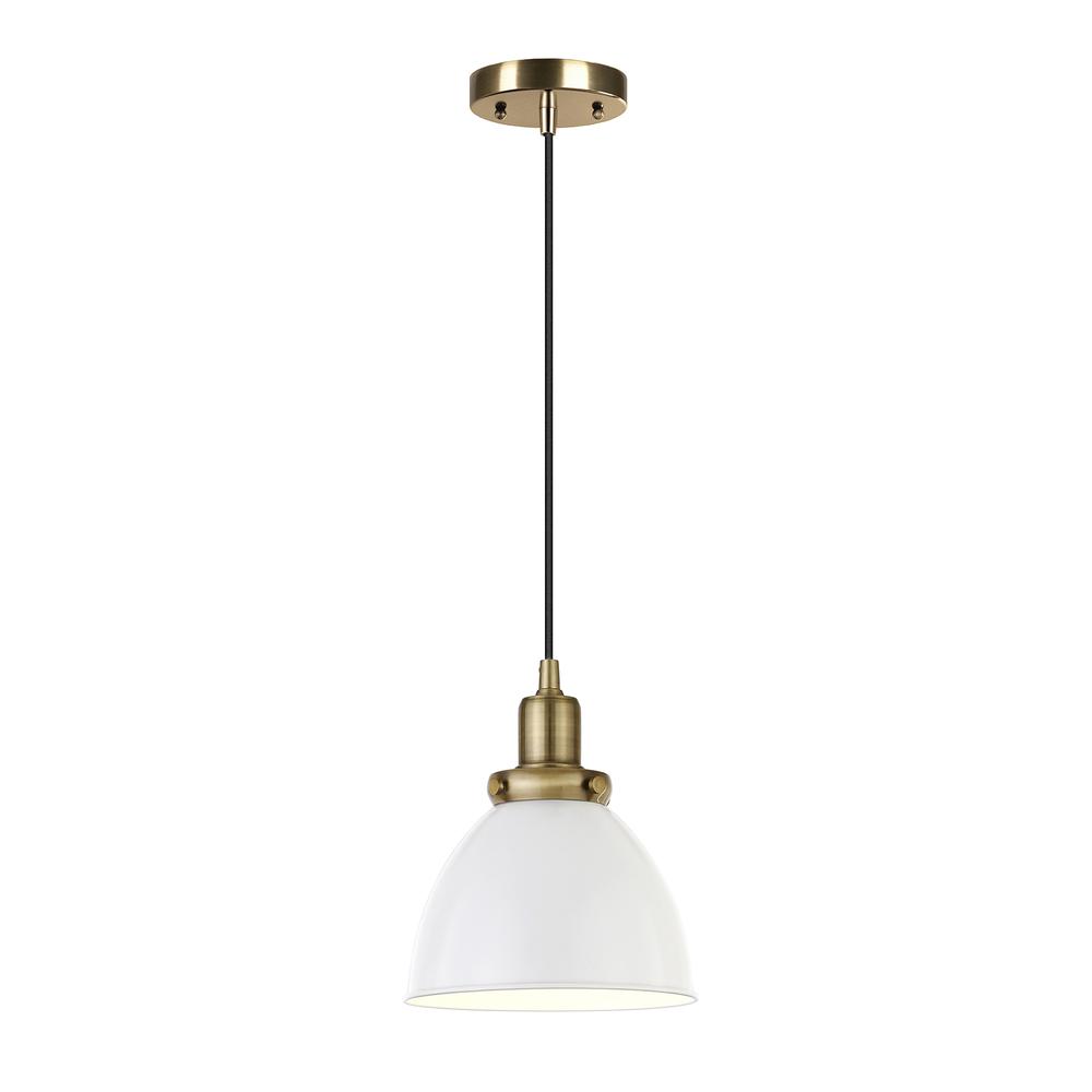 Madison 8" Wide Pendant with Metal Shade in White/Brass/White. Picture 3