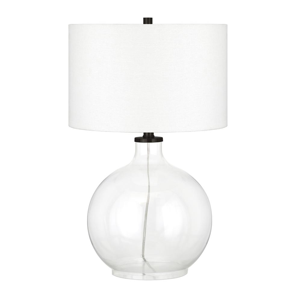 Laelia 24.75" Tall Table Lamp with Fabric Shade in Clear Glass/Blackened Bronze/White. Picture 1