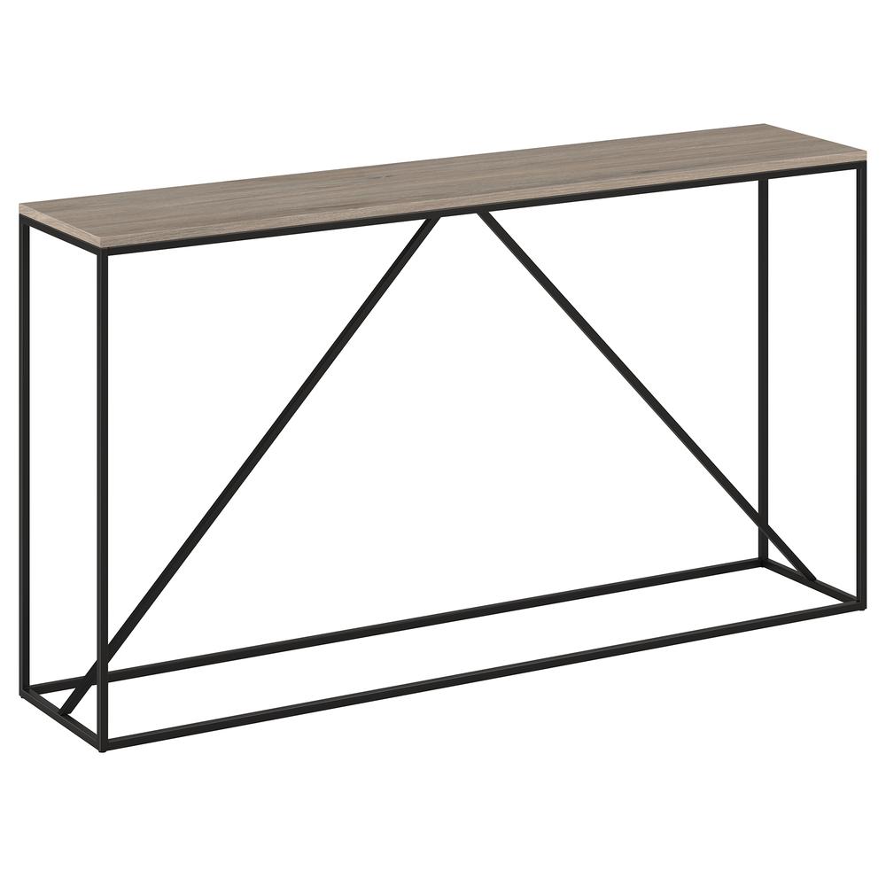 Nia 55" Wide Rectangular Console Table in Blackened Bronze/Antiqued Gray Oak. Picture 1