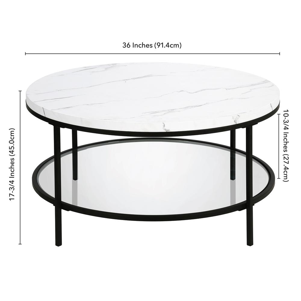 Sivil 36'' Wide Round Coffee Table with Faux Marble Top in Blackened Bronze. Picture 5