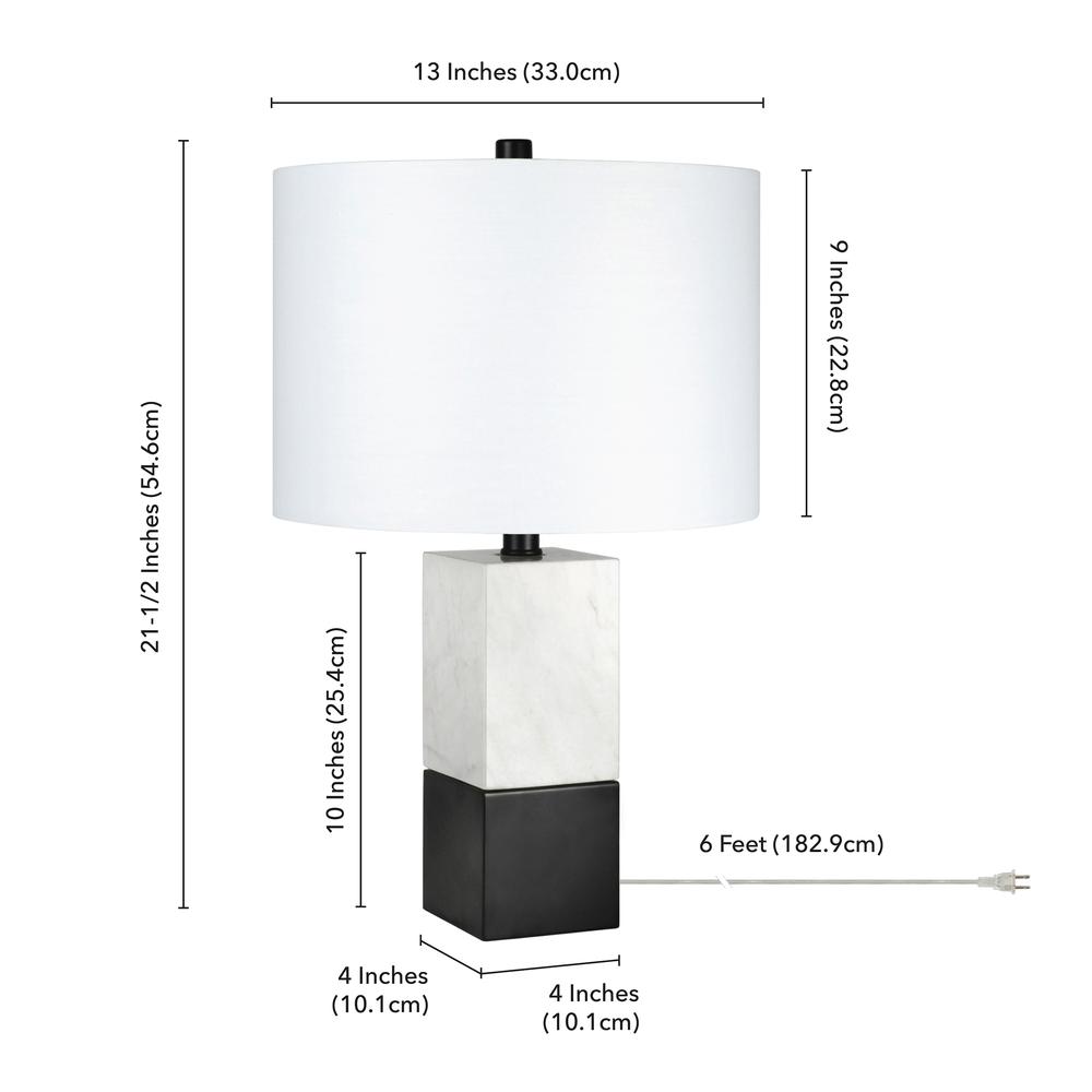 Lena 21.5 Tall Table Lamp with Fabric Shade in Marble/Blackened