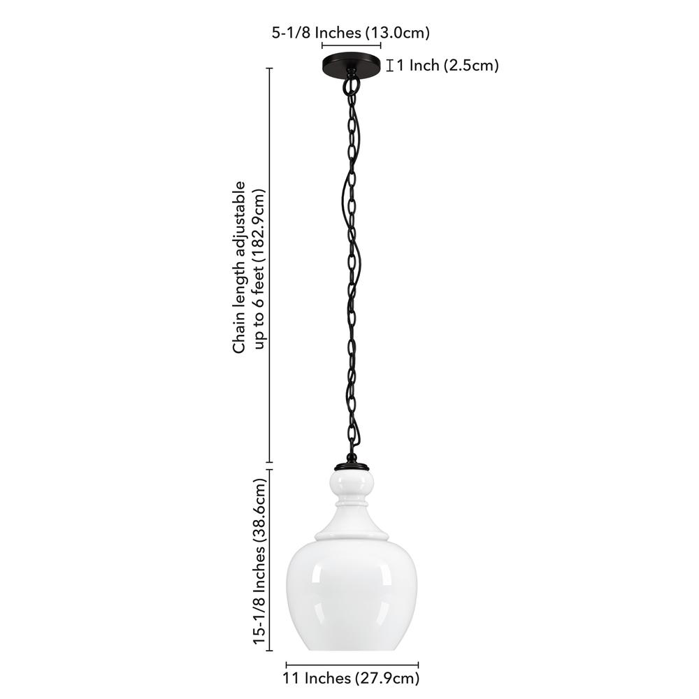 Verona 11" Wide Pendant with Glass Shade in Blackened Bronze/White Milk. Picture 5