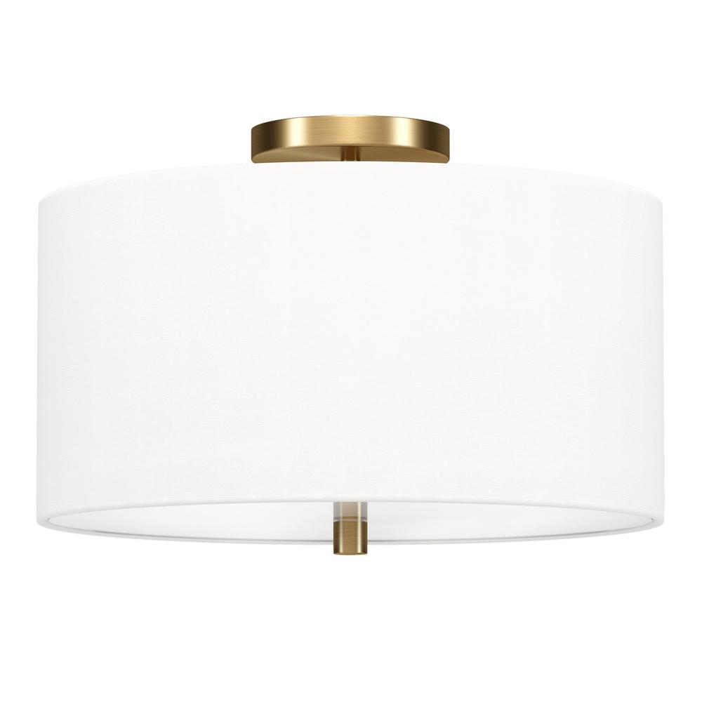 Ellis 16" Flush Mount with Fabric Shade in Brass/White. Picture 1