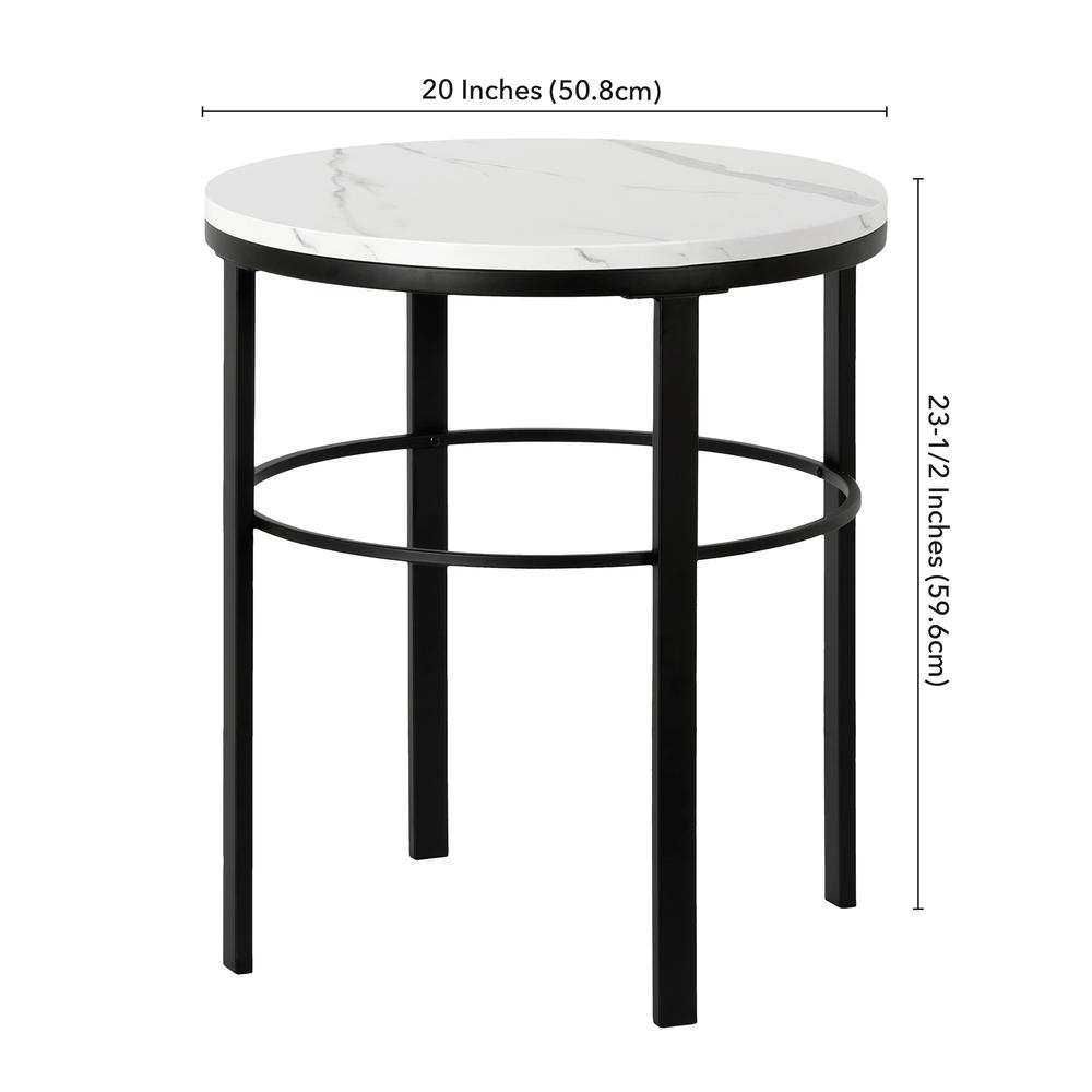 Gaia 20" Wide Round Side Table with Faux Marble Top in Blackened Bronze/Faux Marble. Picture 4