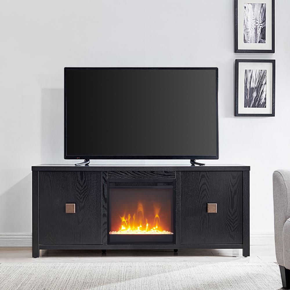 Juniper Rectangular TV Stand with Crystal Fireplace for TV's up to 65" in Black. Picture 4