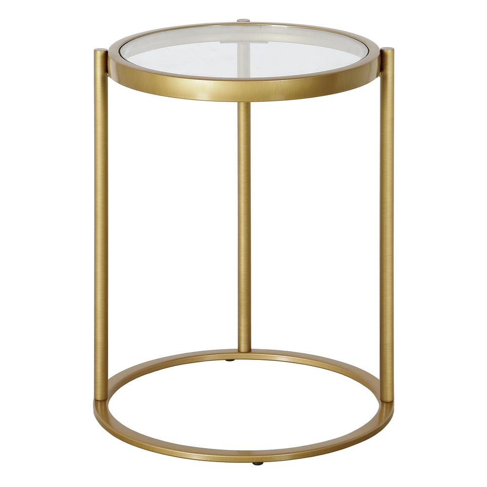 Duxbury 16'' Wide Round Side Table in Brass. Picture 3