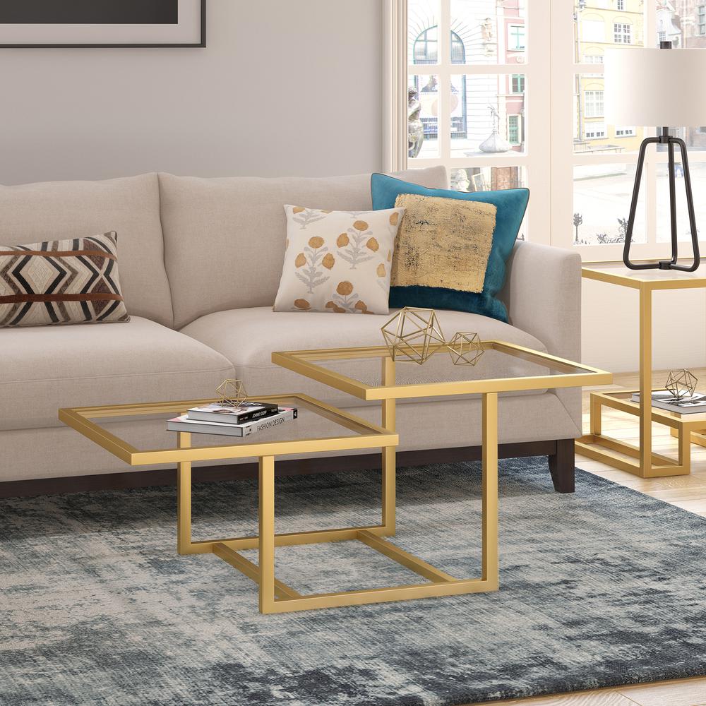 Amalie 43'' Wide Square Coffee Table in Brass. Picture 2