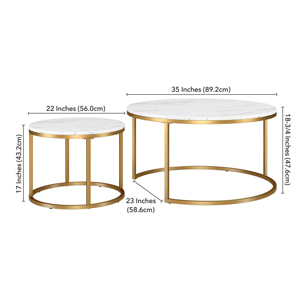 Watson Round Nested Coffee Table with Faux Marble Top in Gold. Picture 5
