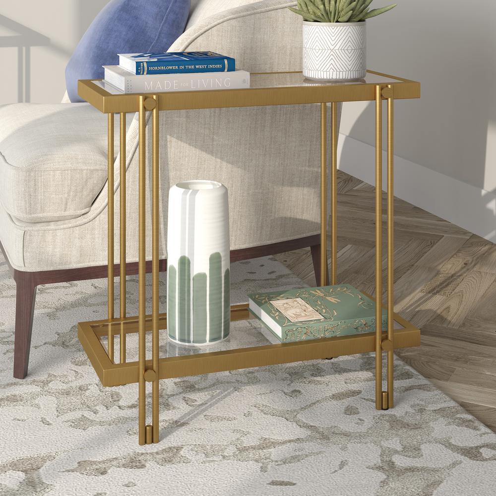 Inez 24'' Wide Rectangular Side Table in Brass. Picture 2