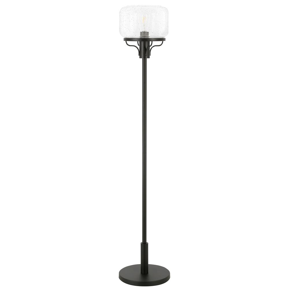 Tatum Globe & Stem Floor Lamp with Glass Shade in Blackened Bronze/Seeded. Picture 1