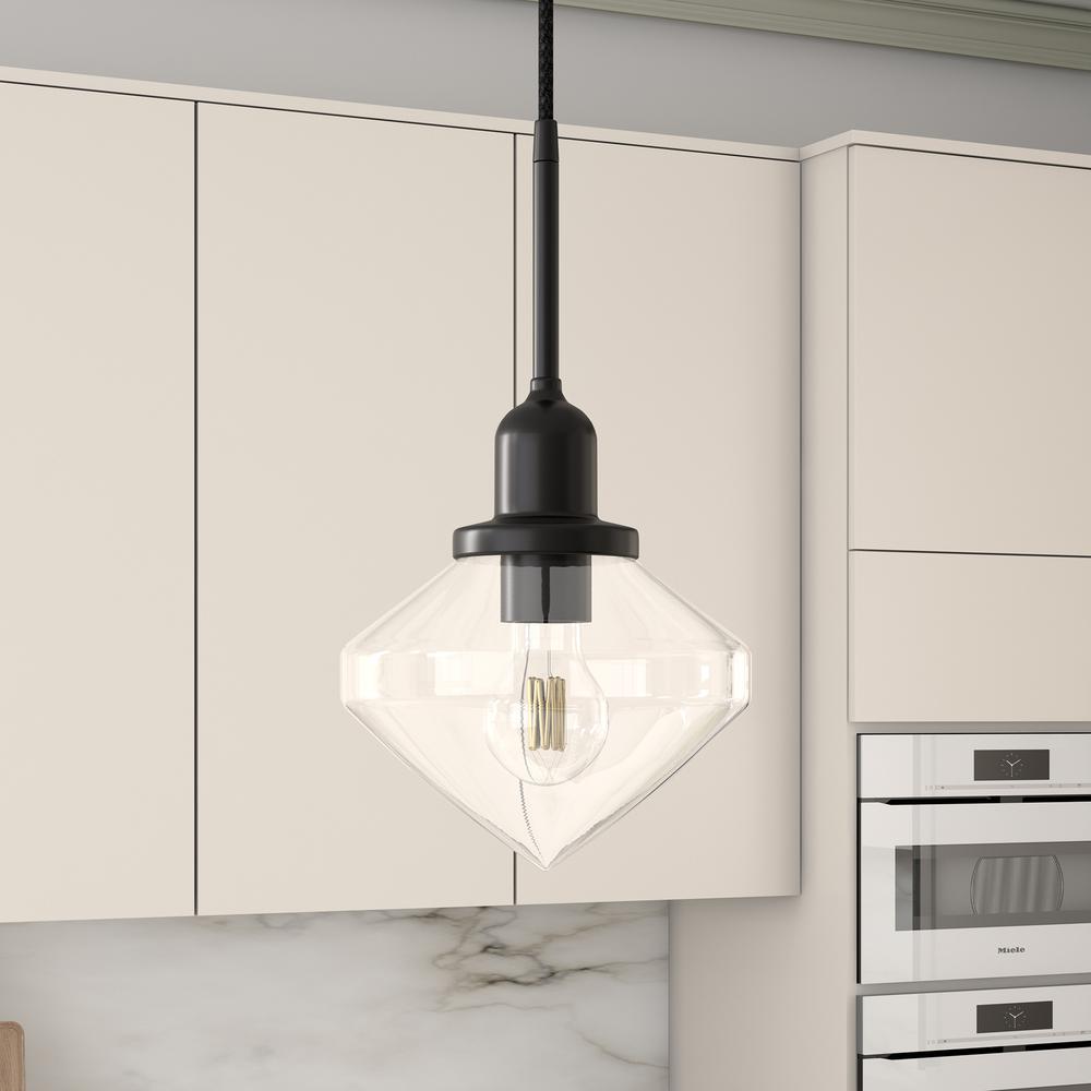 Zariza 8" Wide Pendant with Glass Shade in Blackened Bronze /Clear. Picture 2