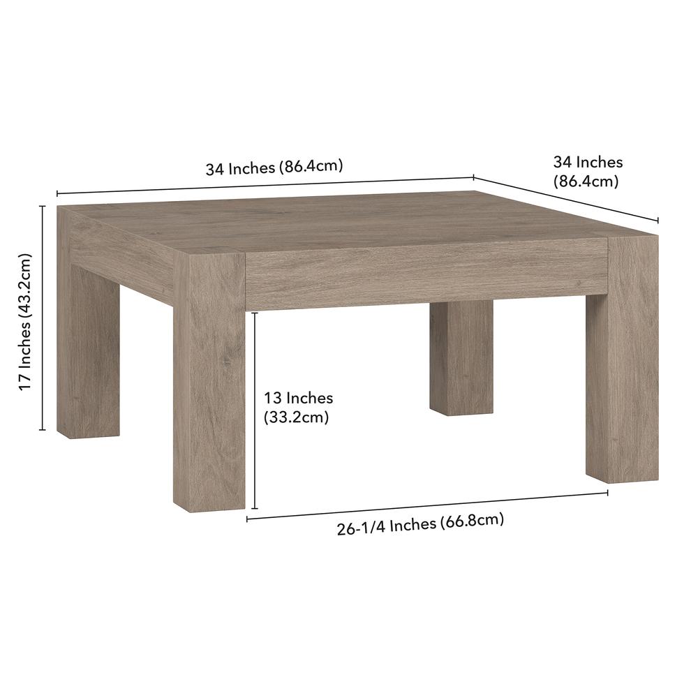 Langston 34" Wide Square Coffee Table in Antiqued Gray Oak. Picture 5