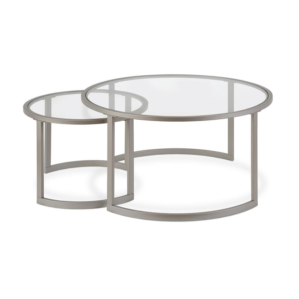 Mitera Round Nested Coffee Table in Satin Nickel. Picture 1
