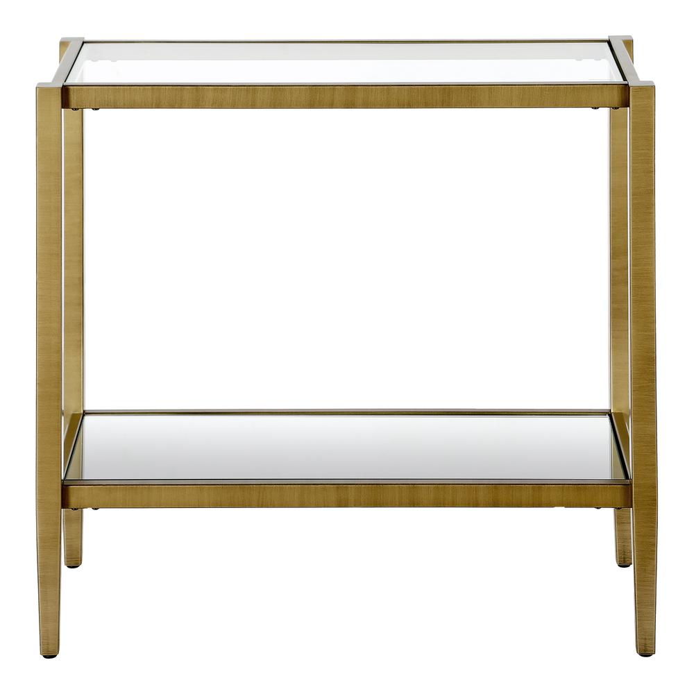 Hera 24'' Wide Rectangular Side Table with Glass Shelf in Antique Brass. Picture 3