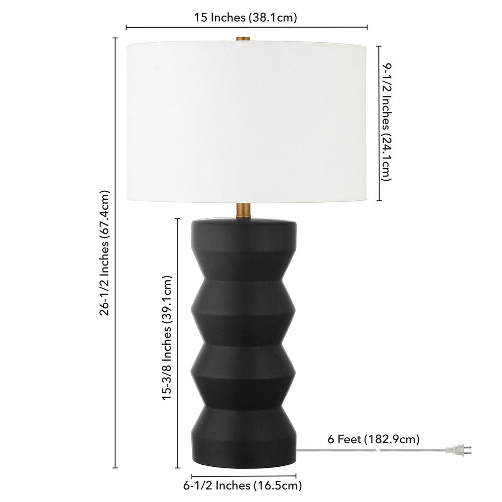 Carlin 28" Tall Ceramic Table Lamp with Fabric Shade in Matte Black/White. Picture 4