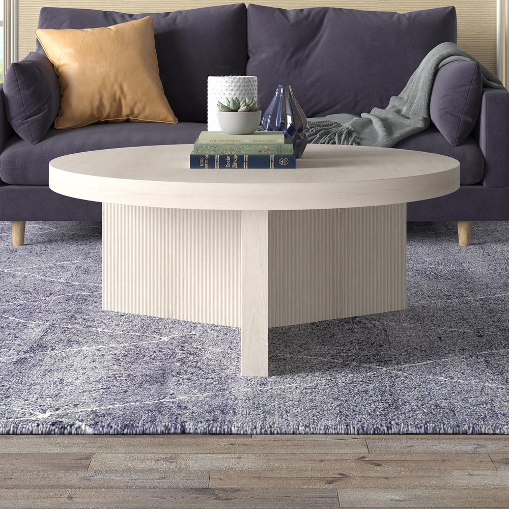 Holm 36" Wide Round Coffee Table in Alder White. Picture 3