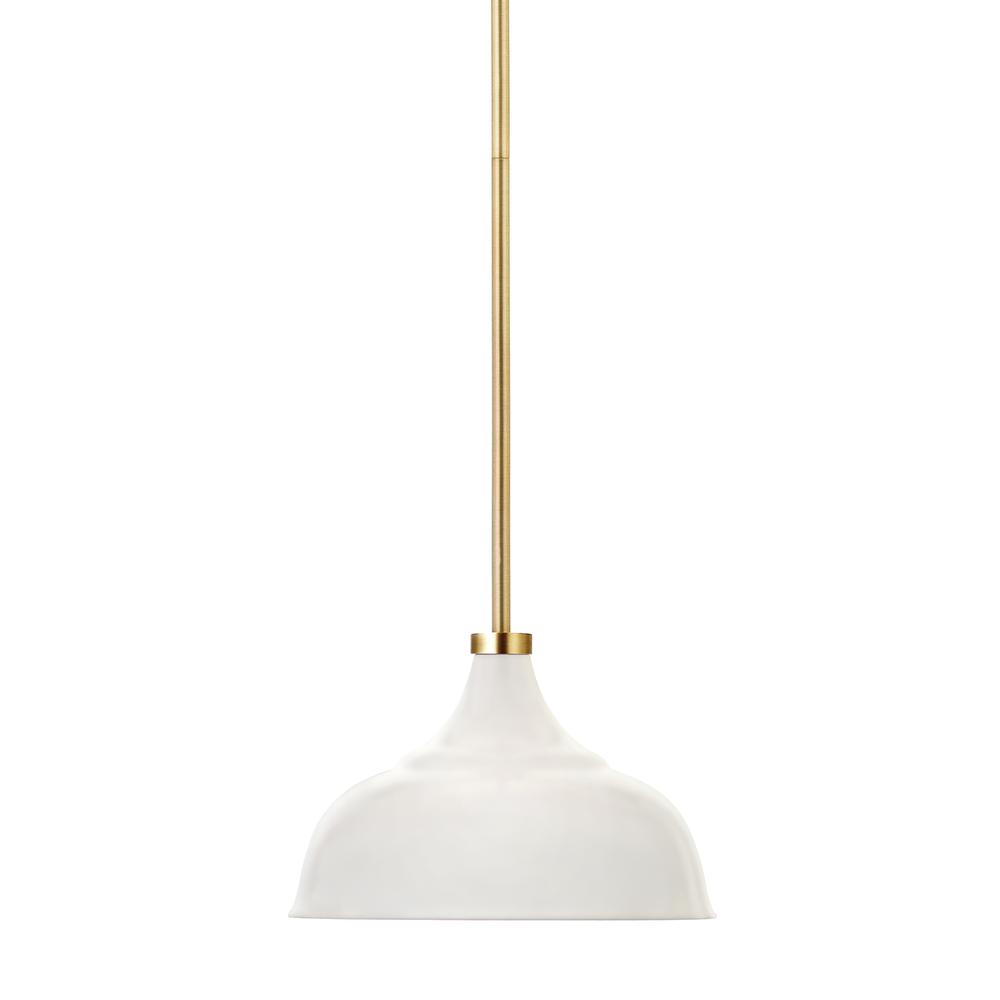 Mackenzie 10.75" Wide Pendant with Metal Shade in Matte White/Brass/Matte White. Picture 3