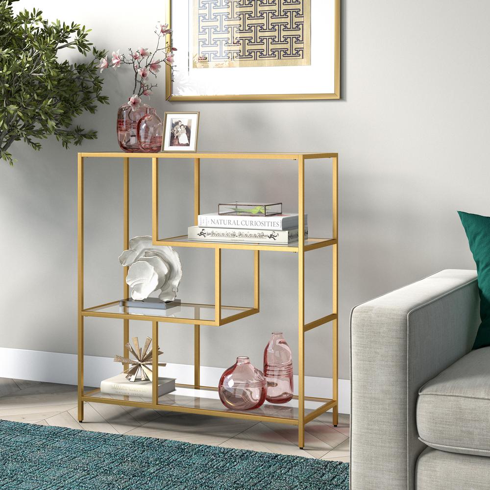Isla 40'' Tall Rectangular Bookcase in Brass. Picture 3