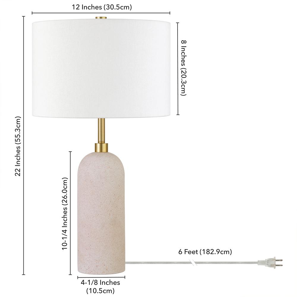 Ramona 22" Tall Ceramic Table Lamp with Fabric Shade in Warm Sanded Ceramic/White. Picture 4