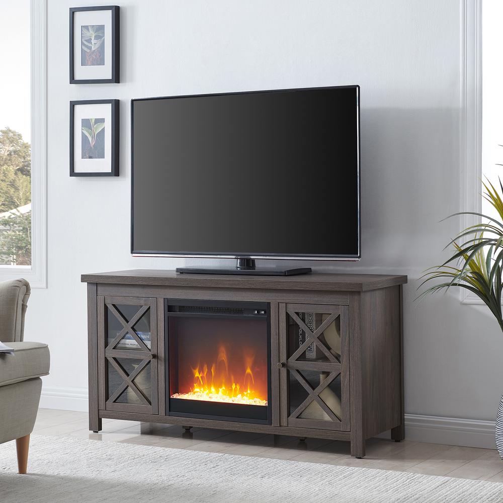 Colton Rectangular TV Stand with Crystal Fireplace for TV's up to 55" in Alder Brown. Picture 2