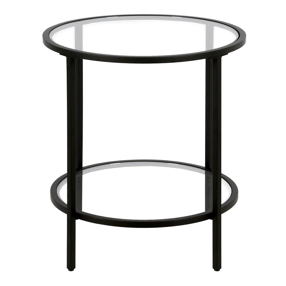 Sivil 20'' Wide Round Side Table with Glass Shelf in Blackened Bronze. Picture 3