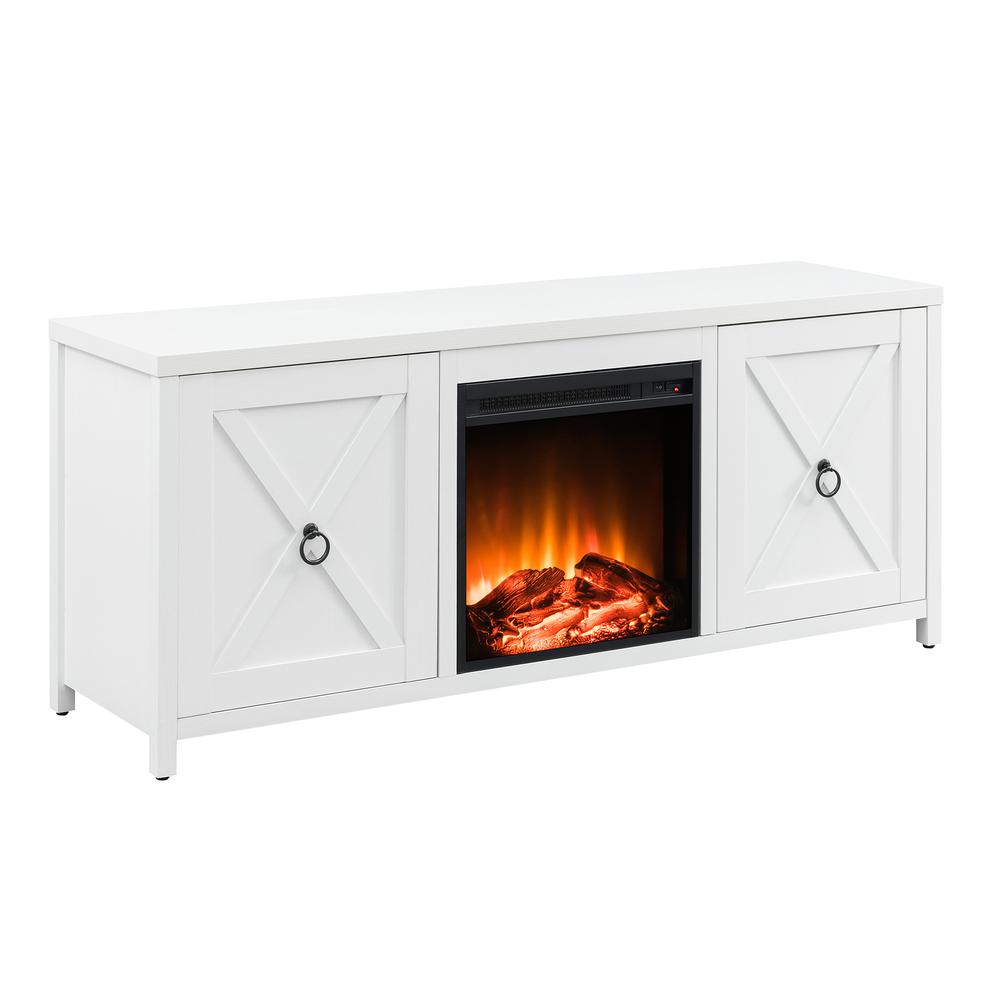 Granger Rectangular TV Stand with Log Fireplace for TV's up to 65" in White. Picture 1