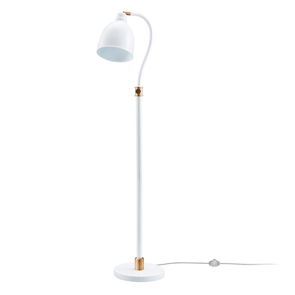 Vincent Adjustable/Arc Floor Lamp with Metal Shade in Matte White/Brass/Matte White. Picture 3