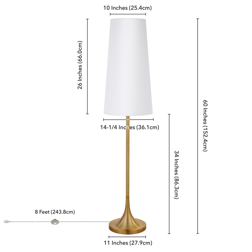 Yana 60" Tall Floor Lamp with Fabric Shade in Brass/White. Picture 5