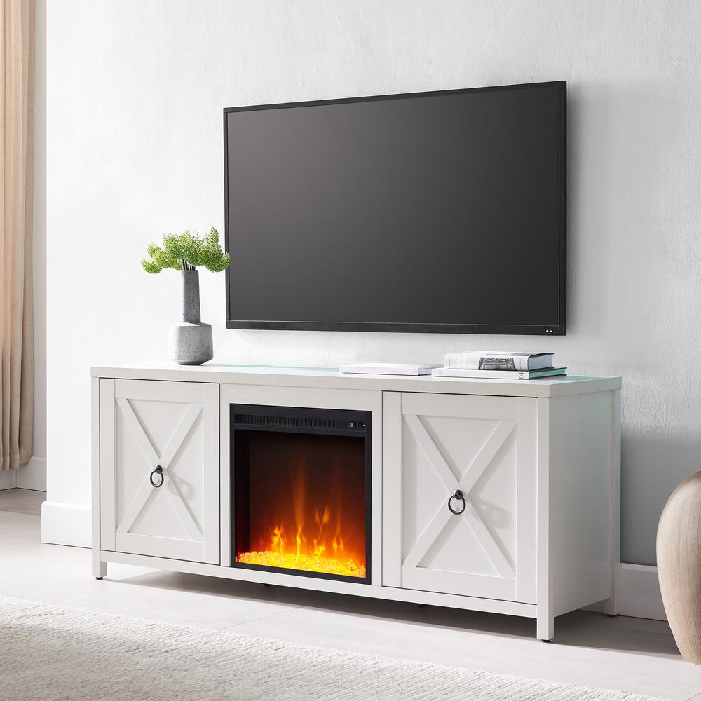 Granger Rectangular TV Stand with Crystal Fireplace for TV's up to 65" in White. Picture 2