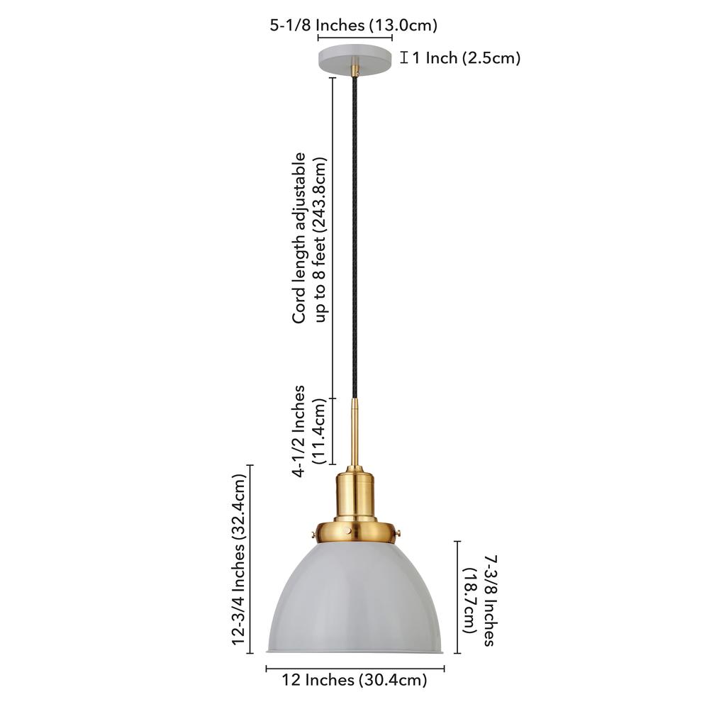Madison 12" Wide Pendant with Metal Shade in Matte Gray/Brass /Matte Gray. Picture 5