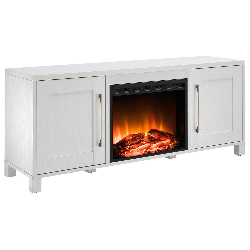 Chabot Rectangular TV Stand with Log Fireplace for TV's up to 65" in White. Picture 1