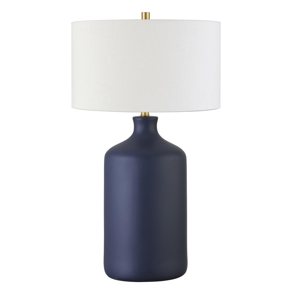 Sloane 29" Tall Ceramic Table Lamp with Fabric Shade in Matte Navy/White. Picture 1