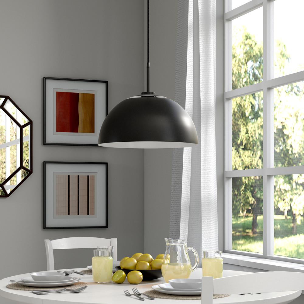 Jordyn 16" Wide Pendant with Metal Shade in Matte Black. Picture 2