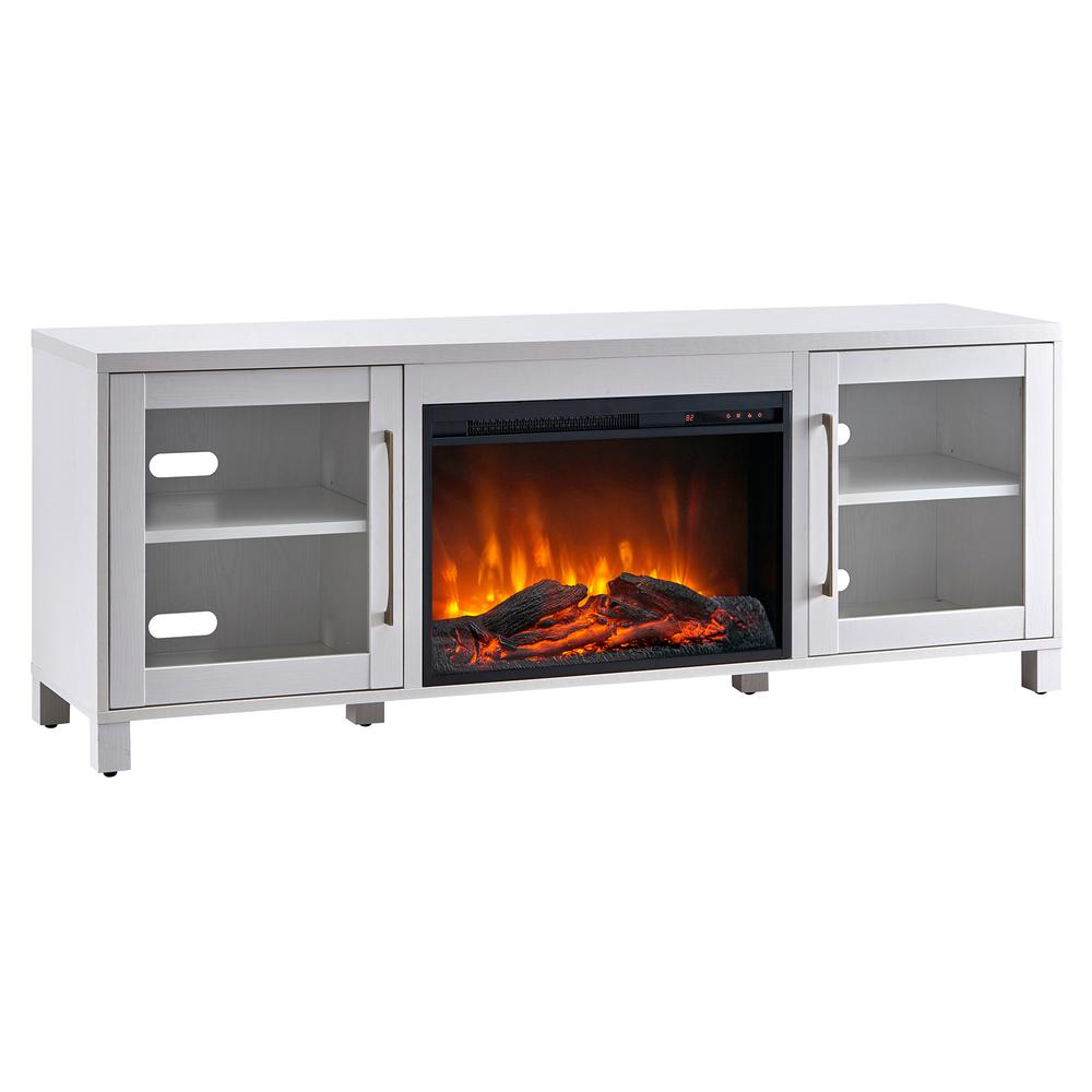 Quincy Rectangular TV Stand with 26 Log Fireplace for TV's up to 80" in White. Picture 1