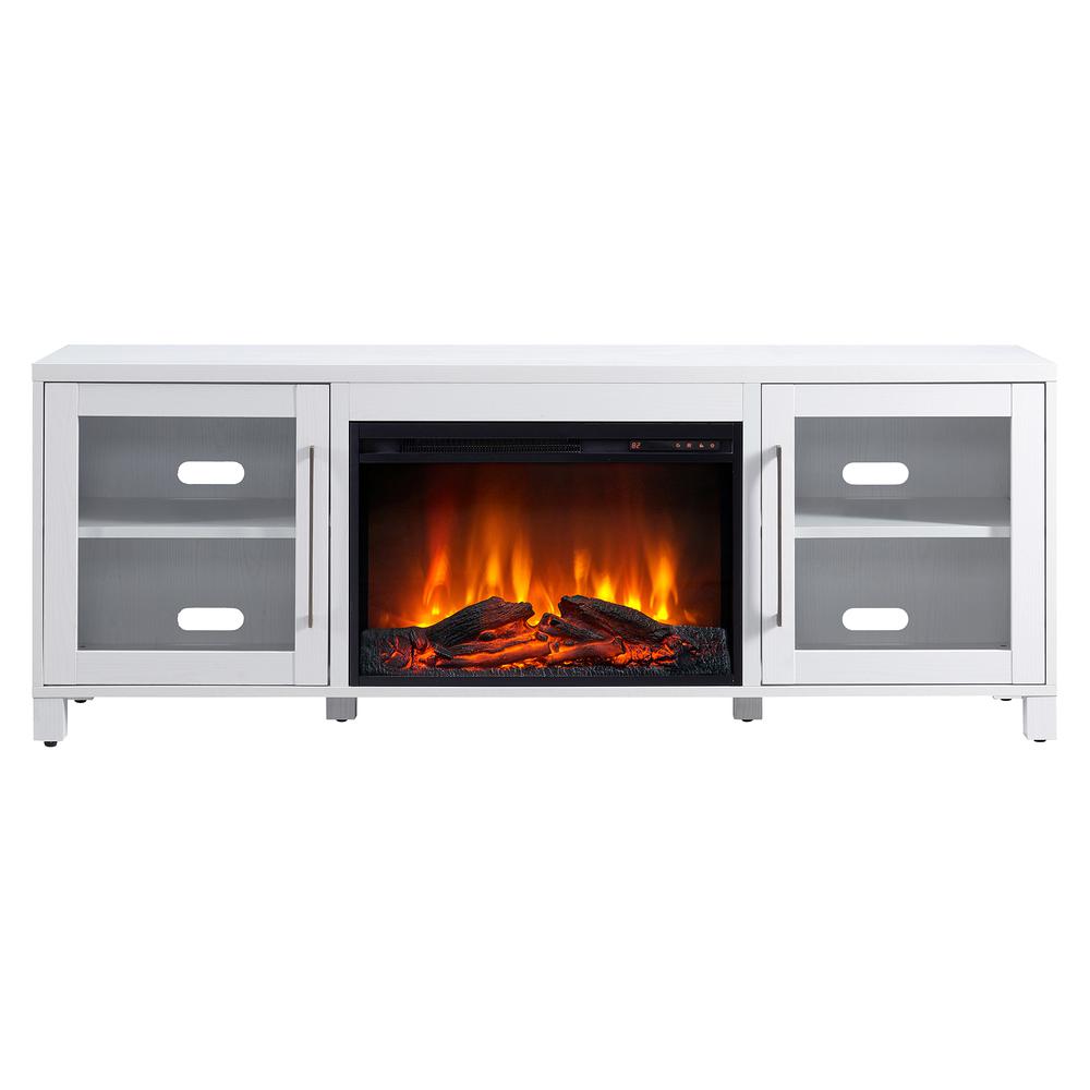 Quincy Rectangular TV Stand with 26 Log Fireplace for TV's up to 80" in White. Picture 3