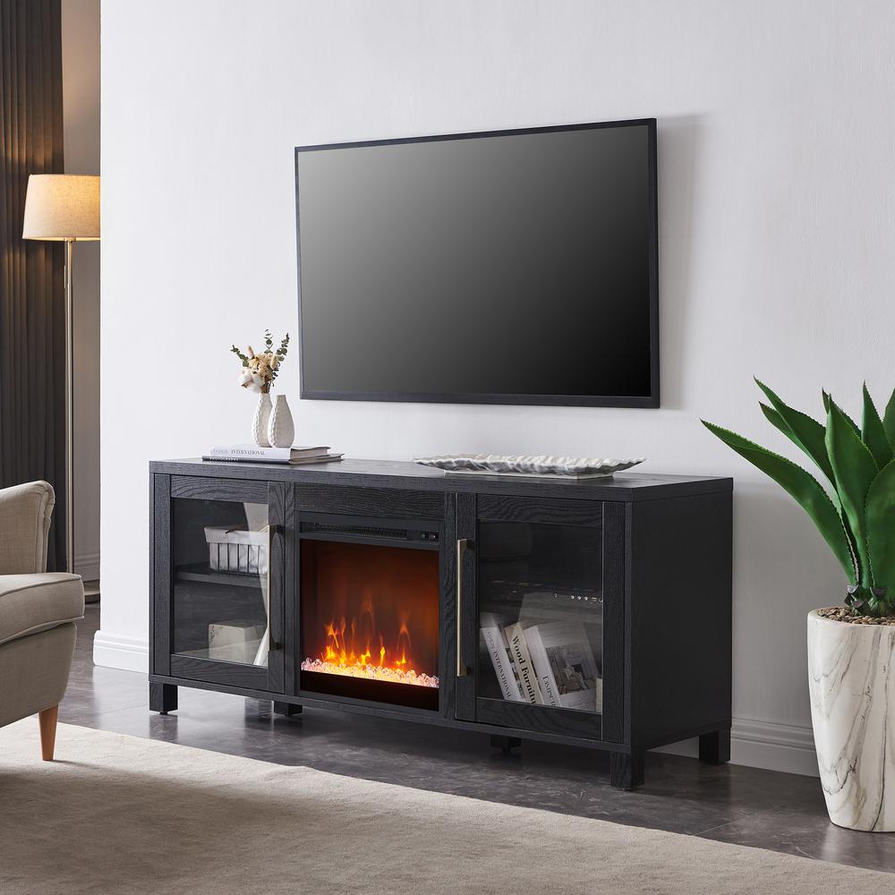 Quincy Rectangular TV Stand with Crystal Fireplace for TV's up to 65" in Black Grain. Picture 2